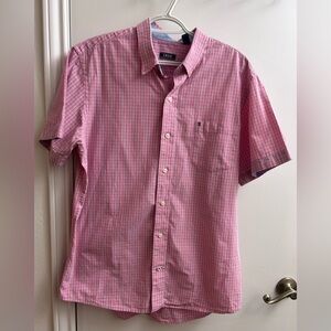 Izod Pink Plaid Men's Short Sleeve Large Shirt . 100 % Cotton NT19